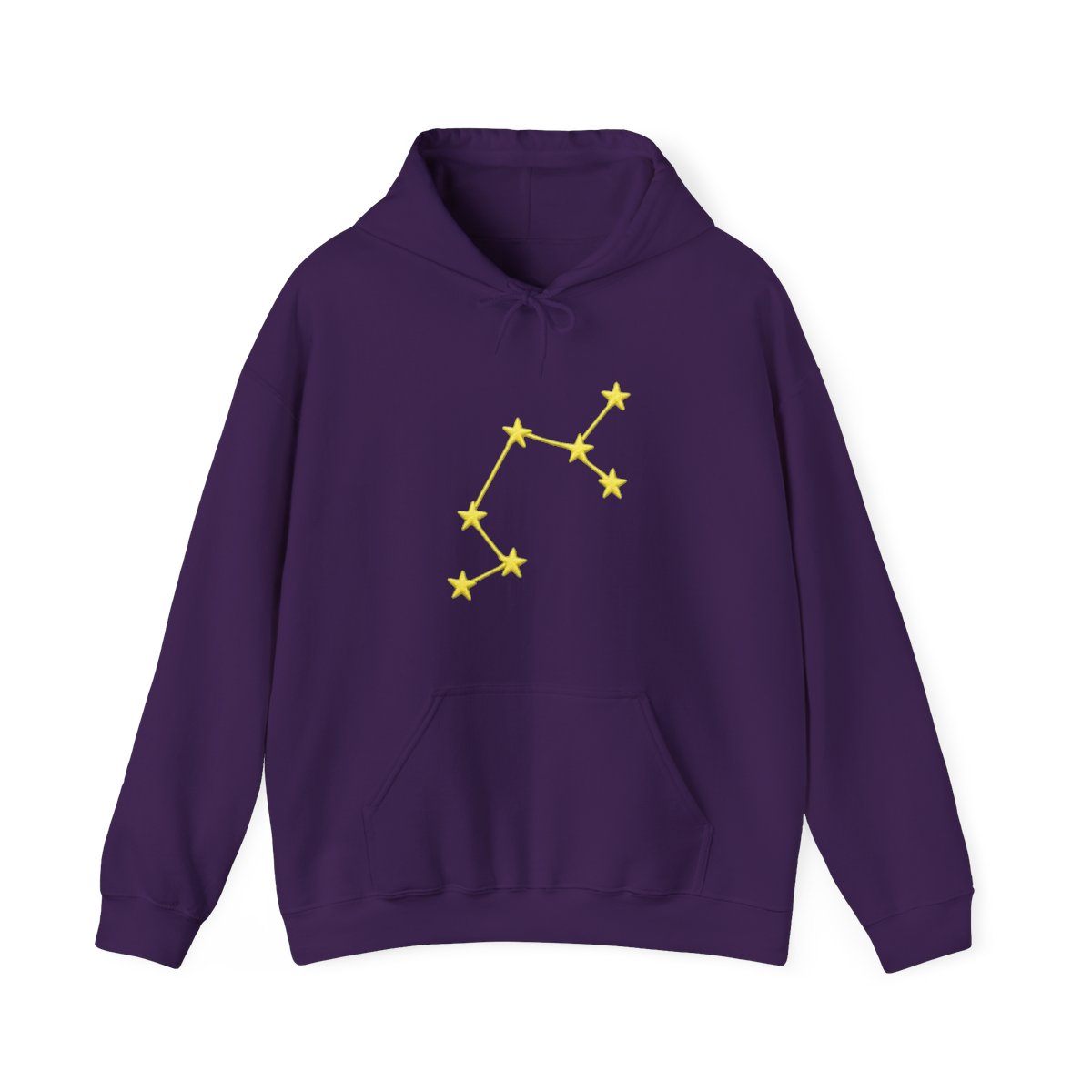 A light green hoodie with a yellow embroidered constellation design on the left sleeve. The hoodie has a ribbed cuff and a relaxed fit. The person is wearing dark gray pants. - alternate angle 4, merchandise