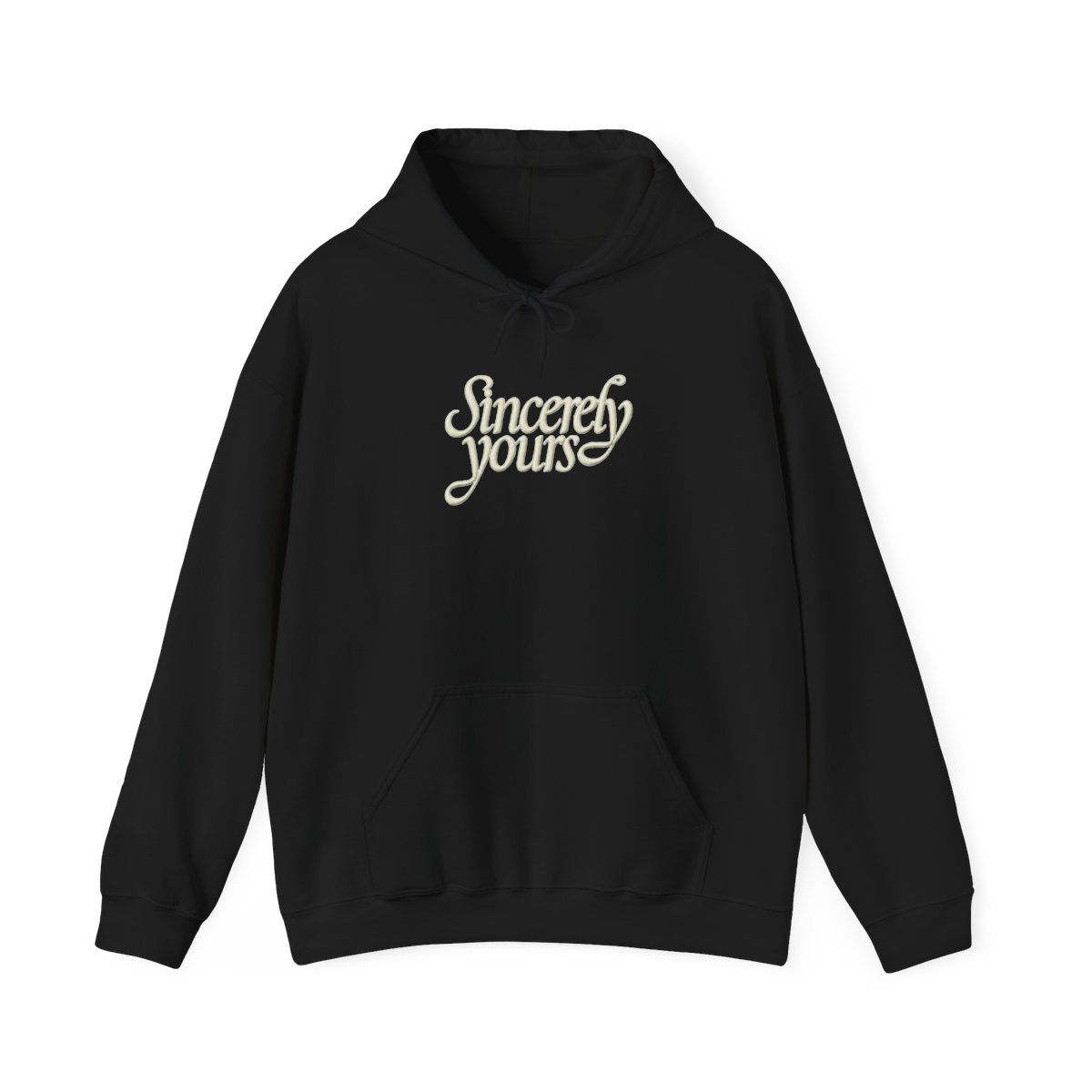 A light green hoodie with a kangaroo pocket and a drawstring hood. The phrase "Sincerely yours" is in a cursive font across the chest. The hoodie is made of a soft material - Official Hoodies merchandise