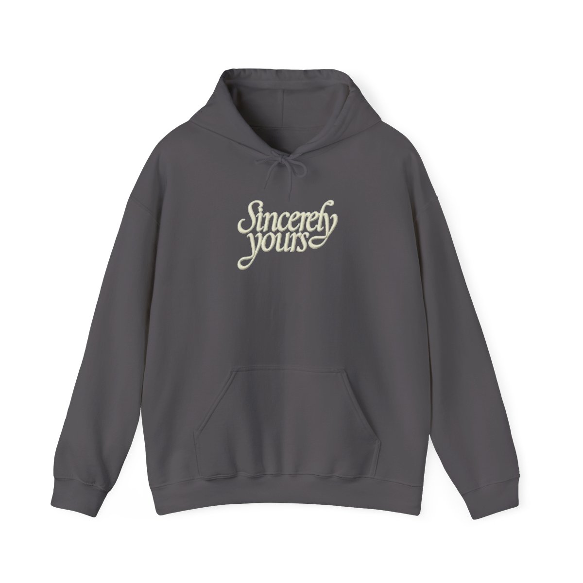 A light green hoodie with a kangaroo pocket and a drawstring hood. The phrase "Sincerely yours" is in a cursive font across the chest. The hoodie is made of a soft material - alternate angle 2, merchandise