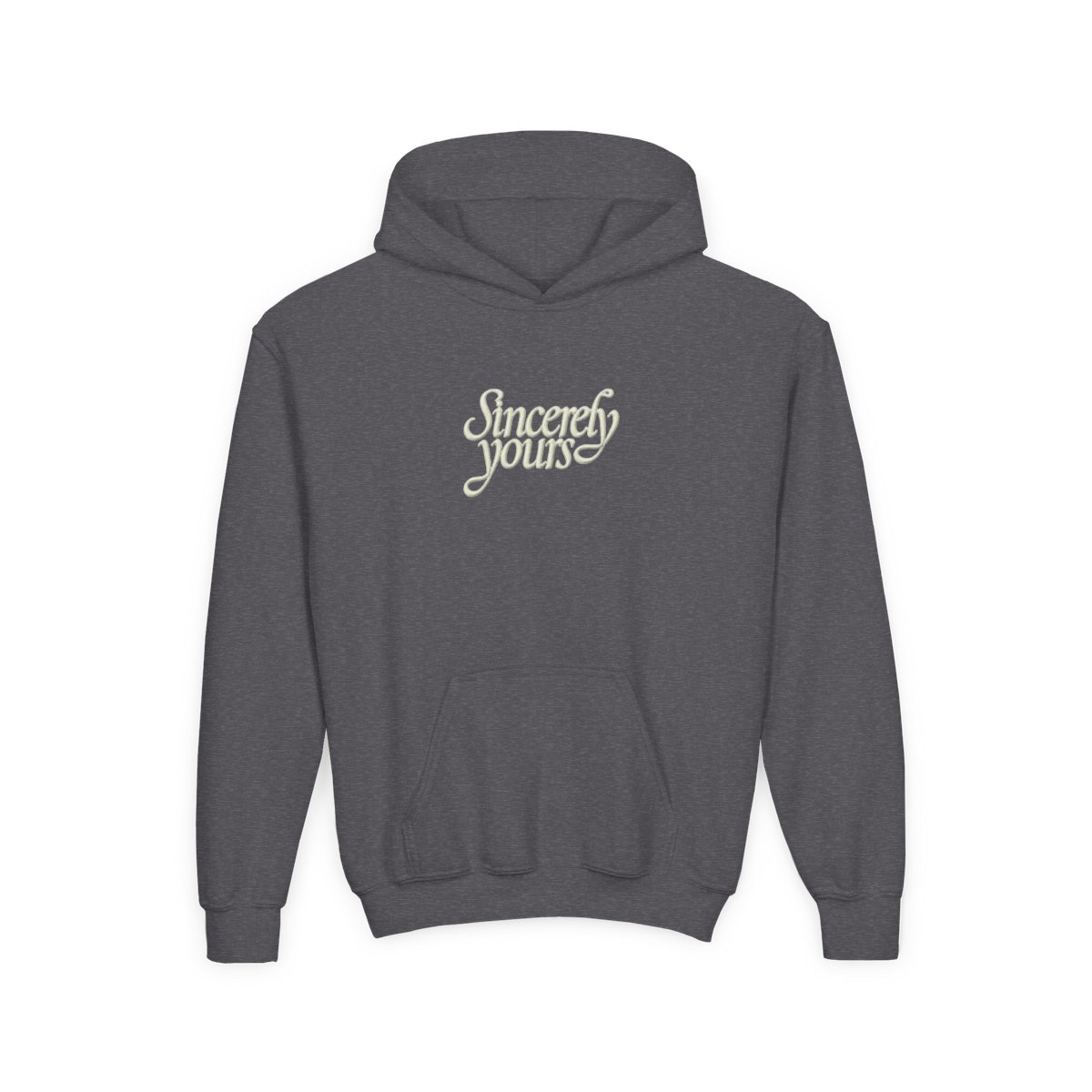A light green hoodie with a kangaroo pocket and a drawstring hood. The phrase "Sincerely yours" is in a cursive font across the chest. The hoodie is made of a soft material (Kids) - alternate angle 4, merchandise