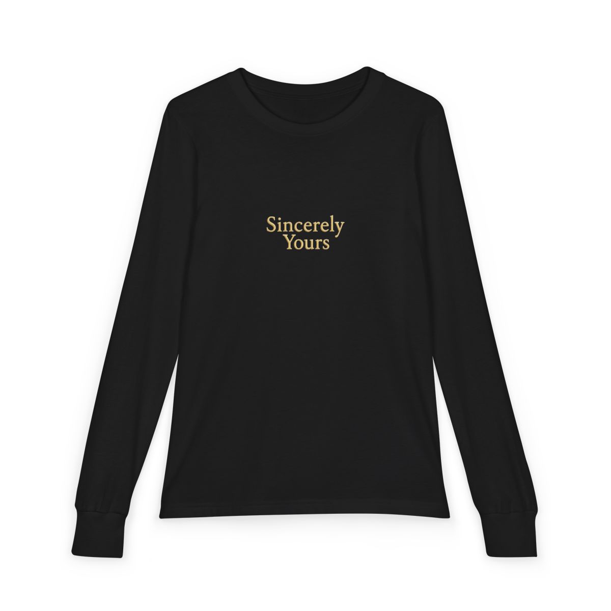 A pale yellow hoodie with the text "Sincerely Yours" across the chest. The hoodie has a hood and long sleeves. A small patch is visible on the left sleeve (Kids)